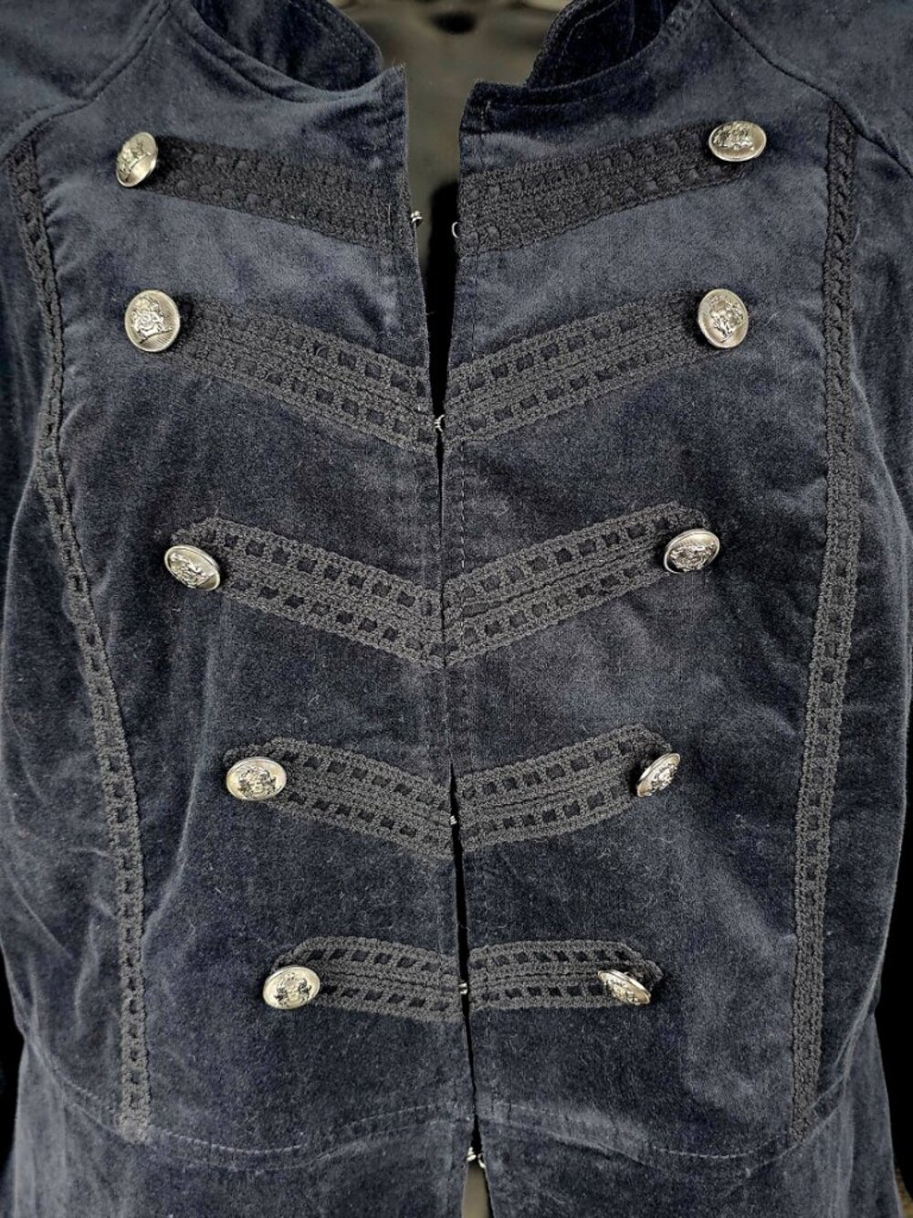 Torrid 1 1X 14-16 Deep Black Woven Velvet Military Jacket Double-Breasted Peplum - Picture 3 of 9